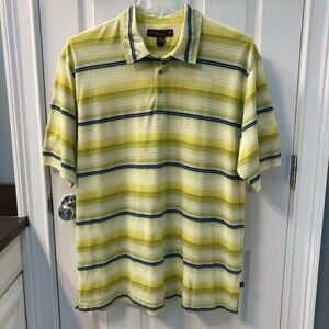 Tommy Bahama 18 Golf Yellow Striped Ghost Floral Polo Shirt Size XL